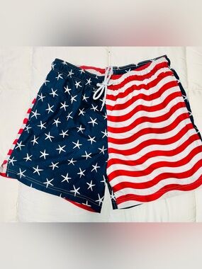 Men's Patriotic Star & Stripe Swim Shorts - Red, White & Blue